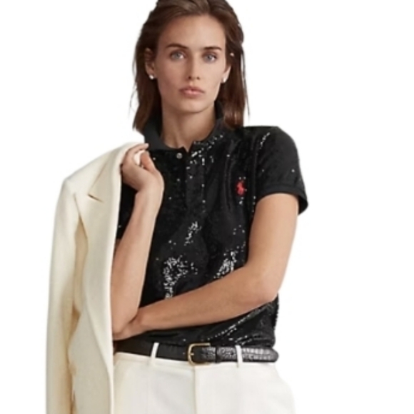 Ralph Lauren Black Sequin Short Sleeve Polo Women's - Picture 3 of 13